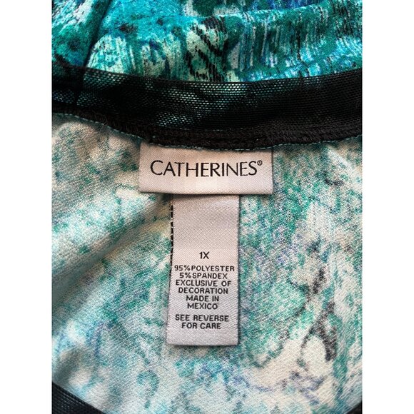 Catherines Womens Tunic Dress Size 1X Sheer Trim Floral Boho Stretch Comfort - Picture 6 of 7